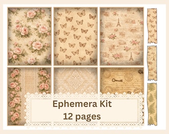 Kit de efímeros de rosas antiguas, etiquetas para diario estilo shabby chic, sobres (descarga digital)