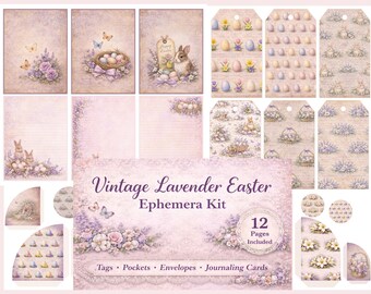 Vintage Lavender Easter Ephemera Kit, Pastel Spring Junk Journal Supplies (Digital Download)