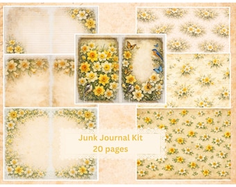 Kit de diario de recortes vintage con diseño de narcisos