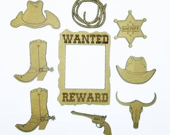 Cowboy Laser Cut and Engraved Chipboard 9 pieces FREE SHIPPING! in US
