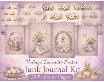 Vintage Lavender Easter Junk Journal Kit: 20 Printable Spring Floral Pages (Digital Download)