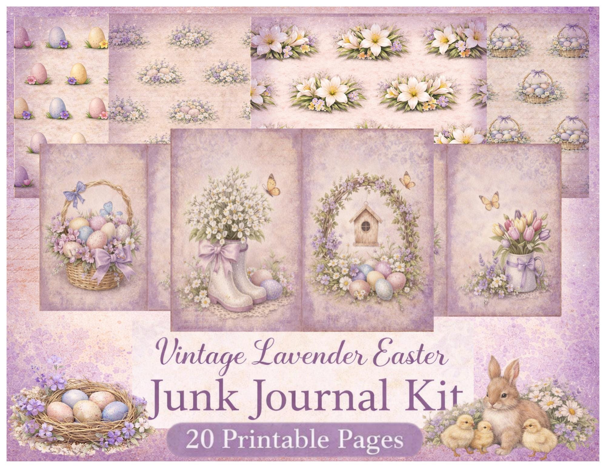 Vintage Lavender Easter Junk Journal Kit: 20 Printable Spring Floral ...