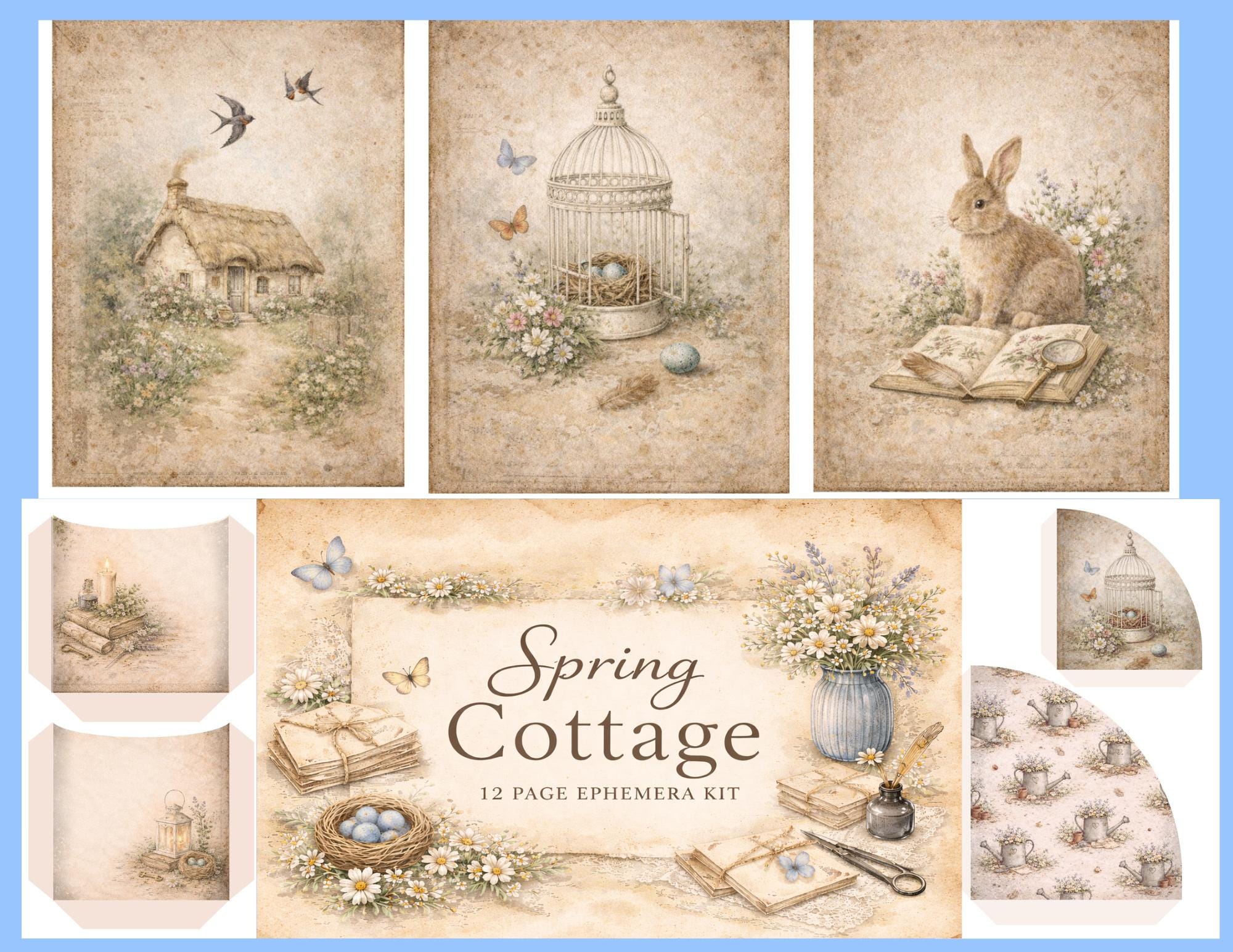Spring Cottagecore Ephemera Kit | 12 Page Junk Journal Printable - Etsy