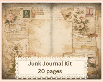 Kit de cuaderno de recortes con diseño de rosas antiguas: 20 páginas con efecto vintage teñido con té (descarga digital)