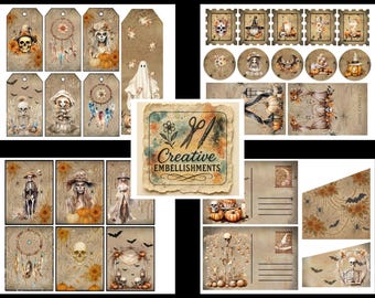 Autumn Spirits Ephemera Kit  - 10 Page Boho Gothic Halloween Junk Journal Printables