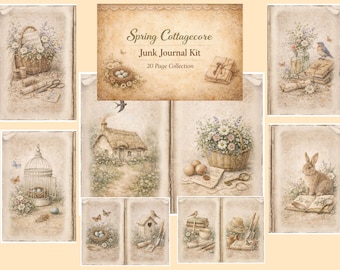 Spring Cottagecore 20 Page Junk Journal Kit Vintage Floral Journal Pages Soft Neutral Printable