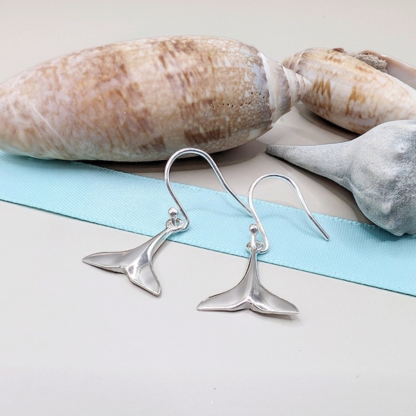 Sterling Silver Dolphin Tail Dangle Earrings, Marine Life Jewelry, Beach Earrings, Sea Inspired Jewelry Gifts for Women Who Have Everything