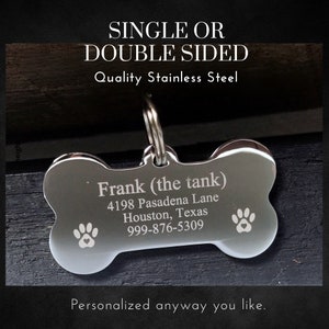 Dog Tags for Dogs, Personalized Pet ID Tags, Stainless Steel Dog Bone, Laser Engraved Double Sided, Small Dog Identification, New Puppy Gift