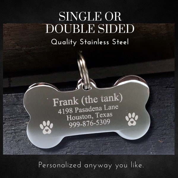 Dog Tags for Dogs, Personalized Pet ID Tags, Stainless Steel Dog Bone, Laser Engraved Double Sided, Small Dog Identification, New Puppy Gift