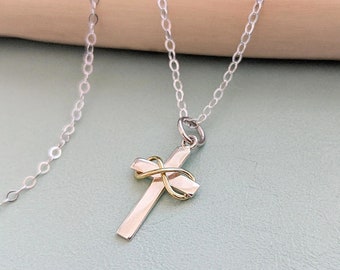 Dainty Cross Necklace,  Sterling Silver Crucifix, Infinity Cross Pendant, Religious Jewelry, Christian Symbol, Confirmation Gift