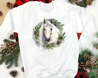 Horse Sweatshirt Christmas Horse Shirt, Equestrian Gift for Women, Watercolor Design Holiday Sweatshirt, Horse Lover's Christmas Gift