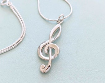 Sterling Treble Clef Necklace, Music Note Pendant,  925 Sterling Silver, Music Lover Gift, Musical Notes, Band Student Gift Idea