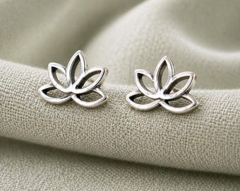 Sterling Silver Lotus Stud Earrings, Dainty Yoga Jewelry, Minimalist Meditation Gift