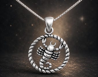 Sterling Silver Scorpio Necklace, Scorpion Pendant, Zodiac Astrology Jewelry, Celestial Star Sign Gift
