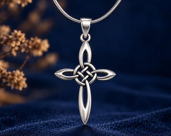 Sterling Silver Celtic Cross Necklace – Oxidized Celtic Knot Pendant, 34mm