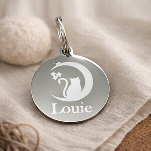 Personalized Moon Cat Stainless Steel ID Tag, Custom Pet Name Engraved Tag image 7