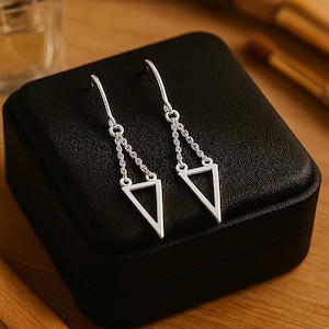 Minimalist Dangle Earrings – Sterling Silver Geometric Triangle Jewelry for Women, Boho Modern Gift, Everyday Lightweight Earrings