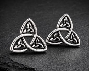 Celtic Trinity Knot Stud Earrings, Sterling Silver Triquetra Jewelry Gift
