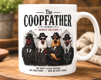The Coopfather Chicken Mug, Funny Rooster Coffee Cup, Backyard Hen Mom Gift