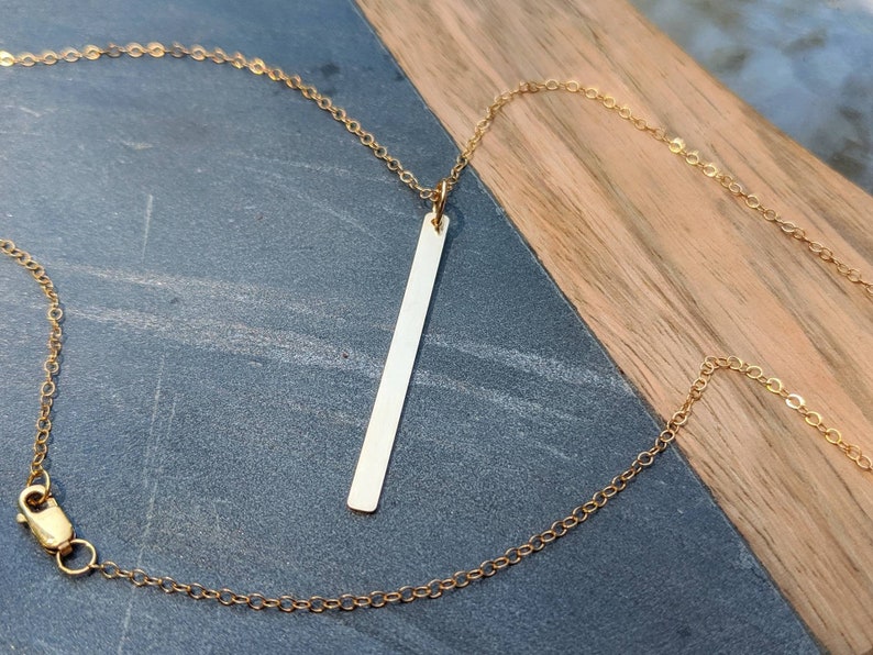 Vertical Gold Bar Necklace 14kt Gold Filled Long Skinny Bar Etsy