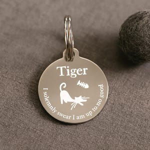 Personalized Cat ID Tag | Small Laser-Engraved Stainless Name Tag for Kittens & Cats, Lightweight Collar Charm, Custom Back Engraving Gift