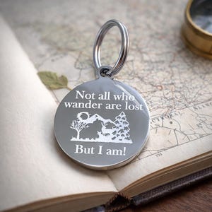 Personalized Cat ID Tag, Engraved Name & Phone, “Not All Who Wander” Round Tag