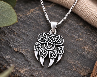Celtic Bear Paw Necklace, Sterling Silver Claw Pendant, Woodland Jewelry
