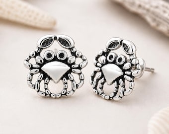 Sterling Silver Crab Earrings, Coastal Studs, Beach Lover Gift, Ocean Jewelry for Her