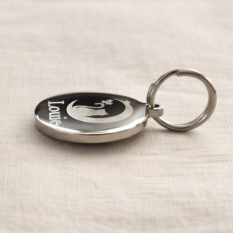 Personalized Moon Cat Stainless Steel ID Tag, Custom Pet Name Engraved Tag image 5