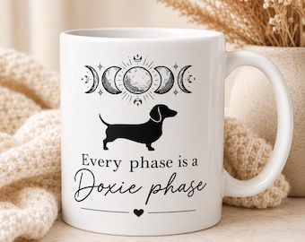 Personalized Dachshund Moon Phase Mug, Custom Doxie Coffee Cup, Dog Lover Gift
