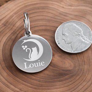 Personalized Moon Cat Stainless Steel ID Tag, Custom Pet Name Engraved Tag image 6