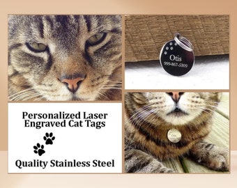 Cat Tag, Pet ID, Custom Pet Tag, Personalized Tags, Custom Cat Tag, Kitty ID, Stainless Steel Tags, Gifts for Pet Owners
