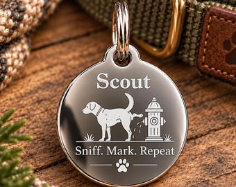 Personalized Dog ID Tag, Engraved Stainless Steel Sniff Mark Repeat Design