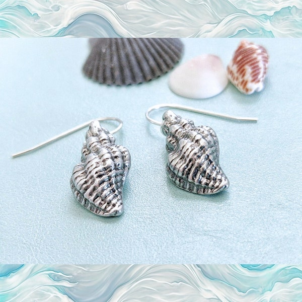 Conch Shell Earrings, Beach Earrings, Dangle, Sterling Silver Ear Wires, Beach Lovers Gift Ideas for Women, Summer Accessories