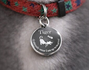 Custom Engraved Stainless Steel Cat ID Tag, Lightweight Collar Charm, Personalized Pet Name Tag