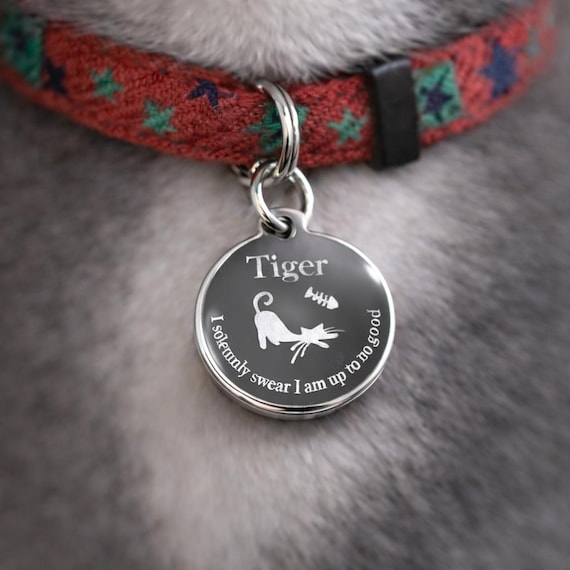 Custom Engraved Stainless Steel Cat ID Tag, Lightweight Collar Charm, Personalized Pet Name Tag
