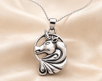Sterling Silver Unicorn Necklace, Horse Pendant, Unicorn Lover Gift