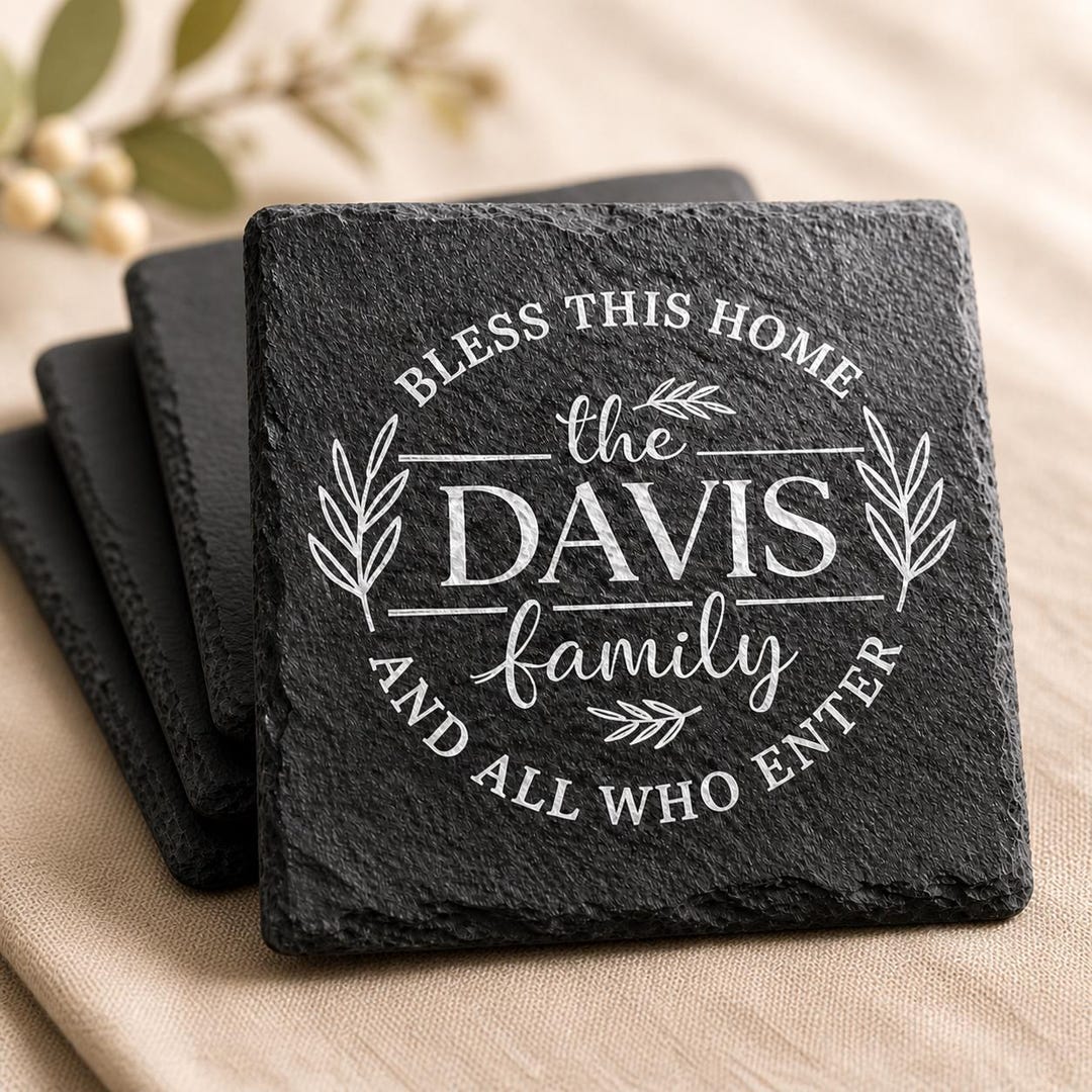 Personalized Slate Coaster Set, Custom Family Name Coasters ...