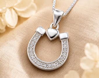 Sterling Silver Horseshoe Necklace, Good Luck Pendant, Horse Lover Gift
