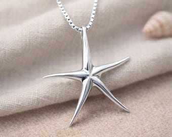 Starfish Necklace in Sterling Silver, Sea Star Pendant, Coastal Jewelry, Beach Gift for Women