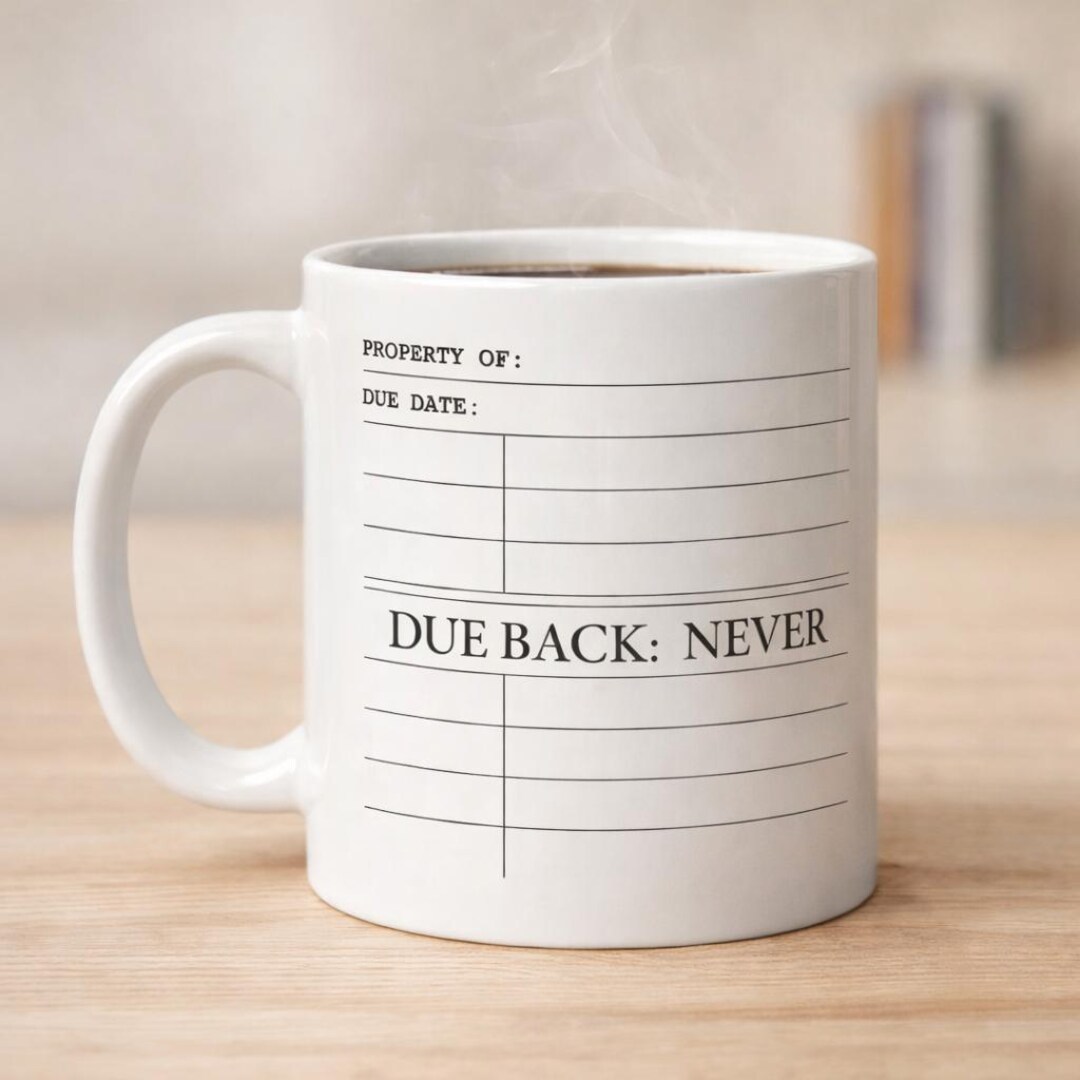 Notes Due Back Image Library Card Mug, Due Back Never Mug, Book Lover Gift, Librarian Coffee ...