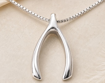 Sterling Silver Wishbone Necklace, Good Luck Pendant, Meaningful Gift for Her