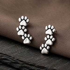 Sterling Silver Paw Print Earrings, Dog Mom Gift, Pet Lover Studs