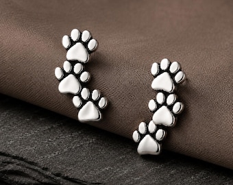 Sterling Silver Paw Print Earrings, Dog Mom Gift, Pet Lover Studs