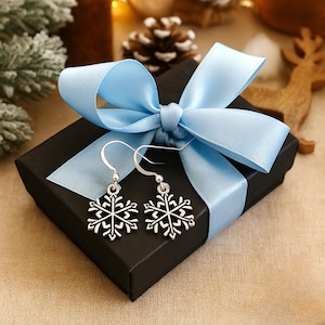 Snowflake Earrings, Silver Snowflakes, Winter Christmas Earrings, Stocking Stuffers for Women, Gifts Under 15, Ideas for Coworkers