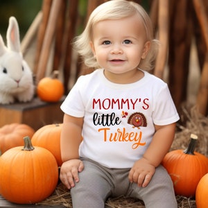 Thanksgiving Baby Outfit, Cute Baby Tee, Mommy&#39;s Little Turkey Holiday Infant Apparel, Unisex Toddler 100% Cotton Shirt