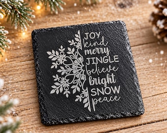 Snowflake Slate Coaster, Laser Engraved Christmas Coaster, Winter Home Decor