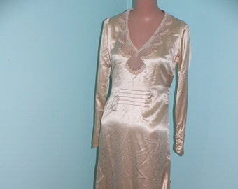 1930s Silk Charmeuse  Wedding Dress with Beaded Neckline- AS IS