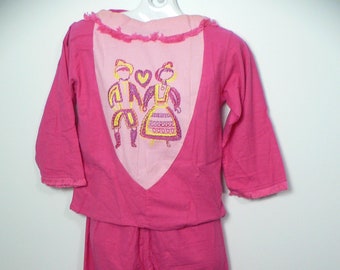 NOS, pyjama vintage des années 50-60 en flanelle rose avec broderie, pyjama fantaisie, neuf, ancien stock, jamais utilisé. Pointure 32