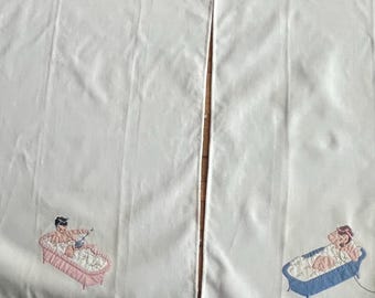 Vintage 1950s Risqué Naughty Novelty Hand Towels Fingertip Towels Set Of 2
